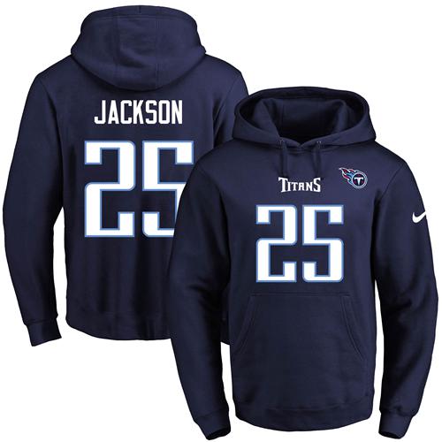 Nike Titans #25 Adoree' Jackson Navy Blue Name & Number Pullover NFL Hoodie - Click Image to Close